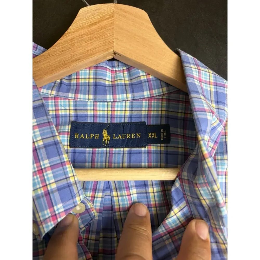 Polo Ralph Lauren Shirt Men’s XXL Blue Multicolor Plaid Cotton Button Down Pony